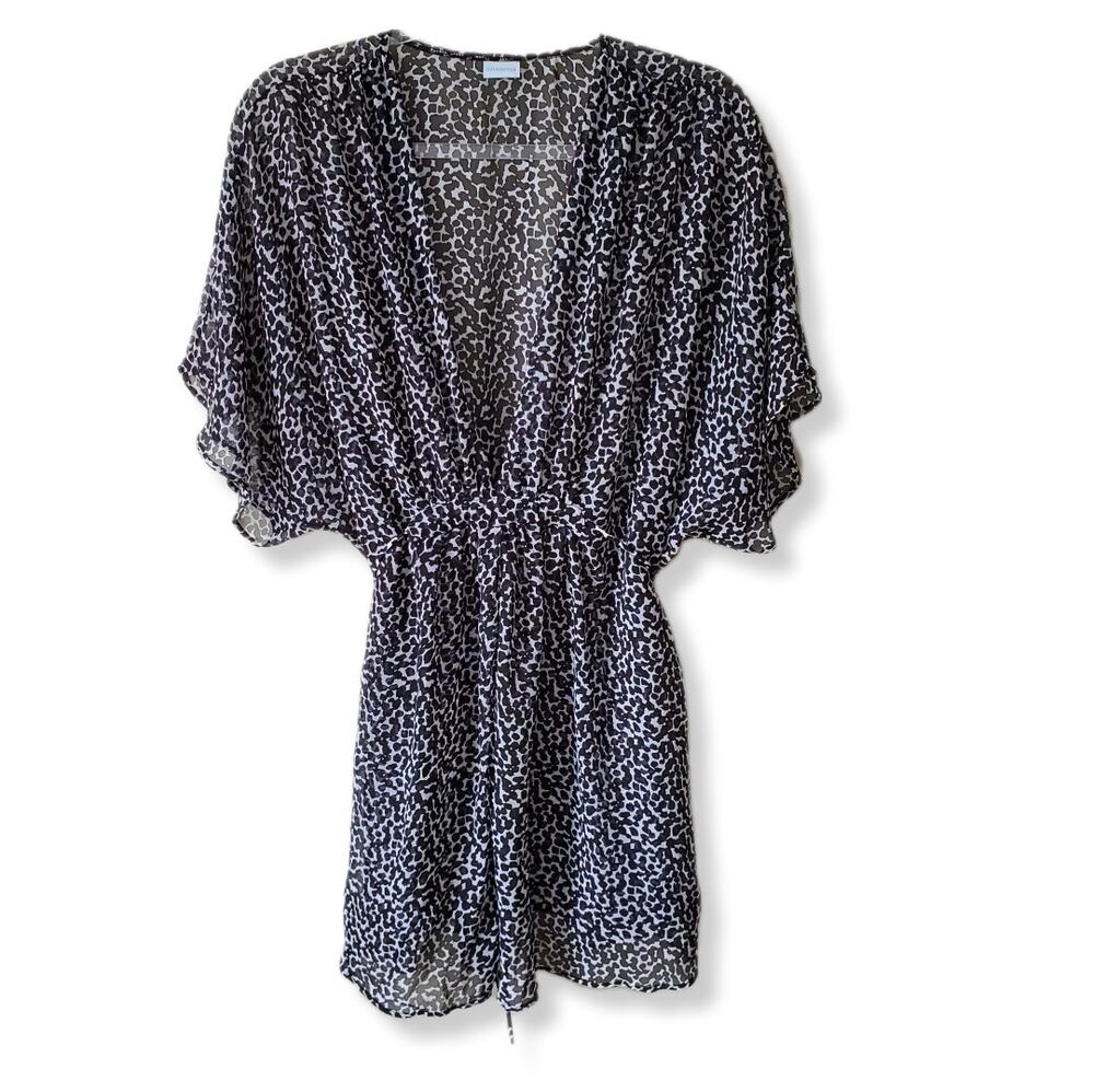 Amoena Women Black White Tunic Swim Cover 0S Boho Beach Pool Resort NEW Flaw